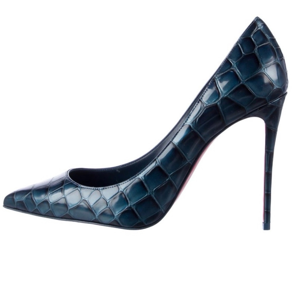 Christian Louboutin Blue Crocodile-Embossed Pumps